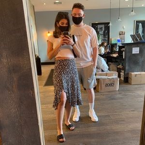 Bershka Ruffle Floral Midi Skirt with Slit